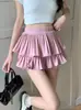 Falda Pantalón Plisada de Doble Capa para Niñas, Versátil de Primavera y Verano Anti-Exposición de Cintura Alta Estilo Hot Girl Corta de Línea A