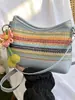 Bolso de axila tejido con paja de arcoíris transfronterizo para mujer, nuevo modelo 2026, bolso de hombro cruzado casual simple de nicho para la playa