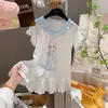 Bata de noche para niña hecha de lyocell, estilo de verano delgado, pijama de encaje para bebé de manga corta, ropa de casa infantil con estampado de dibujos animados