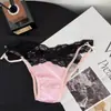Calcinhas de Renda Vazada para Mulheres, Cintura Baixa Rosa Claro Sexy Estilo Puro Desejo Laço Sexy Tanga de Cetim Novo Estilo