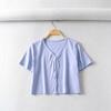 Verano Nuevo Moda Europea y Americana Color Sólido Holgado Cuello en V Camiseta Cardigan C6324 Casual Holgado Adelgazante