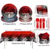 La nueva vajilla de fiesta roja de Amazon con temática de Stranger Things incluye platos de papel desechables, servilletas de papel, vasos de papel, mantel y pancarta.