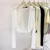 Cardigan Tricotado de Seda Gelada Fresco para Mulheres no Verão, Peça Externa Fina, Camisa com Proteção Solar para Ar Condicionado com Saia de Suspensório, Top Curto de Manga Longa
