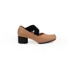 Zapatos Mary Jane con Tira Cruzada Estilo Mamá Uva para Mujer, Zapatos de Ballet Nariz de Cerdo con Punta Cuadrada, Zapatos Planos de Piel de Vaca con Tacón Grueso y Boca Baja