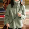 Moletom com Zíper Espesso Forrado com Fleece de Veludo Coral Outono e Inverno Novo Jaqueta Gola Alta Quente Casual Cor Sólida Feminino