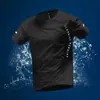 Camiseta Masculina de Manga Curta Esportiva Verão Secagem Rápida Seda Gelada Corrida de Maratona Pista e Campo Ciclismo Treinamento Roupas Fitness