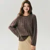 Suéter de Tricô de Caxemira com Gola Redonda e Fio Floral Outono/Inverno 2026 para Mulheres, Estilo Solto e Relaxado, Tricô Grosso, Suéter Espesso de Seda de Amora