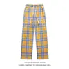 Pantalones Casuales de Cuadros de Pierna Ancha con Cordón Estilo Retro Americano Kuajing para Hombres y Mujeres, Pantalones Deportivos Originales Nuevos de Cuadros de Otoño
