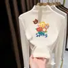 Camiseta Base de Cuello Alto para Niña Otoño Invierno Nuevo Estilo Moda Polar Manga Larga Camiseta para Niña Cálida con Volantes
