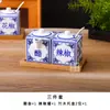 Tarro de porcelana azul y blanco para condimentos mesa de restaurante LOGOTIPO tarro para chiles portapalillos olla para vinagre olla para salsas portapalillos bandeja