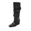 Botas de diseño de nicho de 7 cm de uso bidireccional, botas geniales con correa larga desmontable, nuevo modelo 2026, punta cuadrada, tacón grueso, botas de caballero para chica atrevida