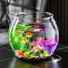 Tanque de Acuario Pecera Plástico Transparente Adornos de Escritorio para Sala de Estar Tanque de Tortugas Redondo Paisajismo Micro Paisaje Doméstico Tanque de Peces Dorados