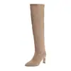 Botas Altas de Tacón Alto Color Caqui Adelgazantes Nuevas Otoño/Invierno 2026 para Mujer Punta Fina Bota Larga Botas Ajustadas Elásticas de Tacón Alto