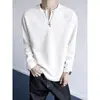 Otoño Invierno Nueva Camiseta para Hombre Retro Americano Talla Grande Holgada Cuello en V Color Sólido Camiseta de Manga Larga para Hombre Top