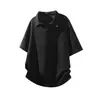 Camisa polo de manga curta com padrão de espiga de trigo para homens e mulheres, camiseta de verão estilo high street americano com rebites e ombros retos, camiseta de manga curta com lapela reta e corte quadrado