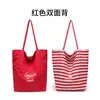 Bolsa de Hombro y de Mano de Lona con Rayas Rojas de Gran Capacidad Estilo Coreano Ins Diseño de Nicho