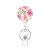 Porta Credencial Retráctil con Estampado Floral, Porta Credencial Blanco con Cordón Retráctil, Diseño Floral para Oficina