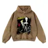 Sudadera con Capucha Batik Holgada Retro con Capucha Estampado Rock Vintage Rock Desgastado Jersey Otoño e Invierno Europeo y Americano