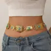 Popular Cadena de Cintura Turquesa de Amazon Cuadrado Metálico Geométrico Cinturón Estilo Étnico Cadena Corporal Bohemia Turquesa