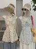 Omalai Bordado Pesado Estampado Floral Corbata Cuello en V Halter Sin Mangas Top Verano Estilo Suave Ropa para Mujer 6854
