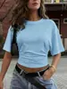 Camiseta Corta Multicolor Estilo Europeo y Americano Transfronteriza 2026 para Mujer, de Cintura Alta, Corta, con Diseño Fruncido, Única y Adelgazante