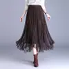 Falda larga de malla de red de pescado, plisado irregular, nuevo estilo otoño 2026, fluida, corte A ajustado