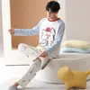 Algodón PuroConjunto de Pijama de Manga Larga con Dibujos de Cachorros Lindos para Hombre, Adecuado para Usar al Aire Libre, Nuevo Diseño de Otoño con Cuello Redondo