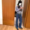 Em Estoque Vc Jeans Simples com Forro de Lã para o Dia a Dia Casual Versátil Calça de Corte Reto Azul