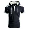Camisa Polo con capucha para hombre de talla europea transfronteriza 2026, camiseta deportiva de manga corta con gofre y retazos, secado rápido y transpirable