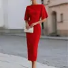 Colección Otoño 2026: Moda Europea y Americana Transfronteriza para Mujer - Estilo para el Trabajo, Gama Alta, Corte Entallado, Ceñido a la Cintura, Vestido Largo de Color Sólido