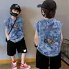 Chal 100% Algodón Puro para Niños Verano 2026 Ropa Infantil Chal Holgado Estilo Americano Tie-Dye para Niños Mayores Top sin Mangas