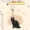 Llavero Gato Negro Plano 2D Avión Acrílico Decoración Colgante para Mascota Llavero Realista Gato Accesorios Coche