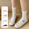 Calcetines de Verano Finos para Mujer Estilo Ballet Encaje Color Sólido Malla Hueca Calcetines de Media Caña Transpirables Absorbentes de Sudor Calcetines Apilados