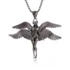 Colar Pingente de Anjo de Quatro Asas para Homens Design Gótico Vintage Construção em Liga com Asas Detalhadas e Figura de Anjo Corrente de Aço Inoxidável 60cm Declaração de Moda Única para Estilos Ousados e Modernos