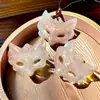 Pingente Natural de Calcedônia Ice Nove Caudas Raposa Flor de Pessegueiro Enchido Cor de Jade Máscara de Raposa de Jade Acessórios Estilo Chinês Máscara
