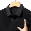 Nueva Camiseta de Manga Larga para Hombre Otoño/Invierno Falsa de Dos Piezas Casual de Alta Gama Camisa Polo a Cuadros Capa Base
