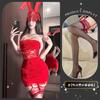 Top de Tubo Sexy Rojo de Encaje de Alta Gama para Chica Caliente Falda Corta que Cubre la Cadera Vestido Delgado Estilo Pura Pasión con Cortes