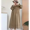 Vestido Longo Bordado de Manga Longa Estilo Mori Girl Japonês para Mulheres, Vestido Longo Elegante Simples Artístico de Gola Redonda Slim-Fit para Mulheres