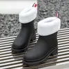 Botas de Lluvia Transfronterizas para Mujer, Botas de Lluvia Cortas Cálidas de Terciopelo, Moda de Tacón Medio con Suela Gruesa, Impermeables y Resistentes al Desgaste, Zapatos de Agua, Zapatos Antideslizantes para Cocina