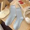 Calcetines de Mujer Zhuji para Primavera y Verano, Calcetines de Algodón Puro hasta la Mitad de la Pantorrilla, Antibacterianos, Absorbentes de Sudor, Sin Costuras, Versátiles, Calcetines de Punto Grueso tipo Slouch, Calcetines de Algodón para Mujer