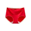 Calcinhas Femininas de Algodão Vermelho de Cintura Alta com Controle da Barriga, Presente de Casamento do Ano do Cavalo de 2026, Tanga Sem Costura
