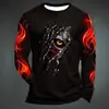 Novidade Moda Masculina Casual Camiseta de Manga Longa Transfronteiriça Estampa Digital Camiseta de Manga Longa Masculina Novo Design de Tatuagem