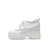 Sapatos Pequenos de Couro de Salto Alto Grosso Estilo Coreano com Plataforma e Salto Anabela Interno 2025 Primavera Novo Bico Redondo Sola Grossa Sapatos de Plataforma Impermeáveis para Mulheres