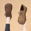 Mocasines retro redondos populares europeos y americanos para mujer, nuevo estilo otoño 2026, con cordones, suela gruesa, cómodos, hacen que los pies se vean más pequeños, zapatos de mujer estilo Birkenstock