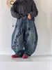 Jeans de estilo americano con graffiti y bajo curvo para niños para otoño, pantalones anchos vintage desgastados para niños y niñas, pantalones tipo linterna de estilo callejero