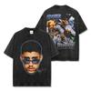 Camiseta de Manga Corta Estilo Retro Americano Transfronterizo con Estampado de Bad Bunny Suelta Resistente Cuello Redondo Sudadera con Capucha para Hombre