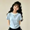 Conjunto de Dos Piezas de Moda para Niñas, Top Delgado de Verano Estilo Coreano con Bloques de Color y Cuello Redondo con Falda de Encaje con Forma de Huevo Dulce y Linda