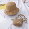 Nuevo Sombrero de Sol de Paja para Niños de Verano Sombrero de Sol para Playa Bolsa de Paja Set de Dos Piezas