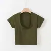 Camiseta de Verano Transfronteriza Aliexpress Color Sólido Ajustada Sexy para Mujer Manga Corta Cuello en U Estilo Coreano Básico Top Corto Ebay