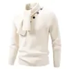 Suéter de punto para hombre con cuello alto, botones diagonales y diseño de bufanda, con punto grueso y texturizado para un ajuste ceñido, que proporciona calidez y comodidad para otoño e invierno